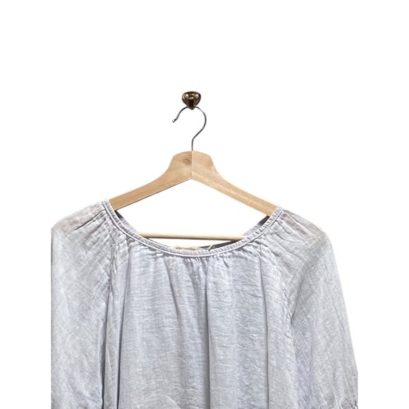 Soft Surroundings 100% Linen Crochet Sleeve Blouse Light Blue Size L Coastal - Picture 5 of 12